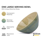 Ceramic Large Serving Bowls Set Of 1 Pc - 1400ml, Green Blue Reactive | Premium Ceramic Bowl - Large Size | Microwave Safe Bowl - Bowl Set With Glossy Finish | Ceramic Bowl